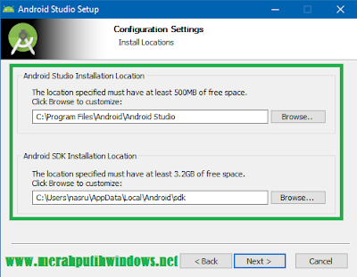 configuration settings of android studio